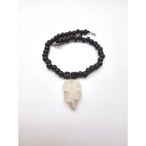 Hippie Wood Bead Stone Necklace | Granola Girl Goth Jewelry | Bohemian Jewelry